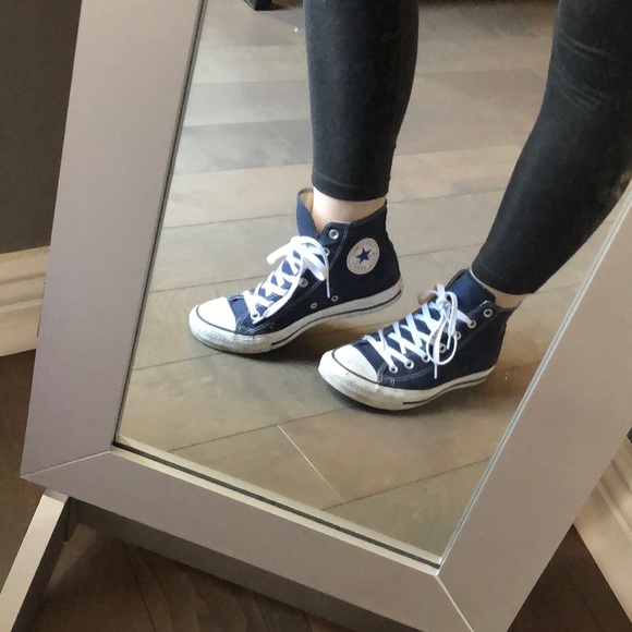 navy blue high top converse